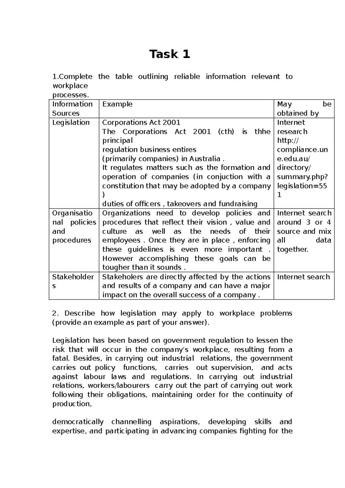 Bsbcrt 611 Task 1 Evie - TASK 1 - Task 1 1 the table outlining reliable ...