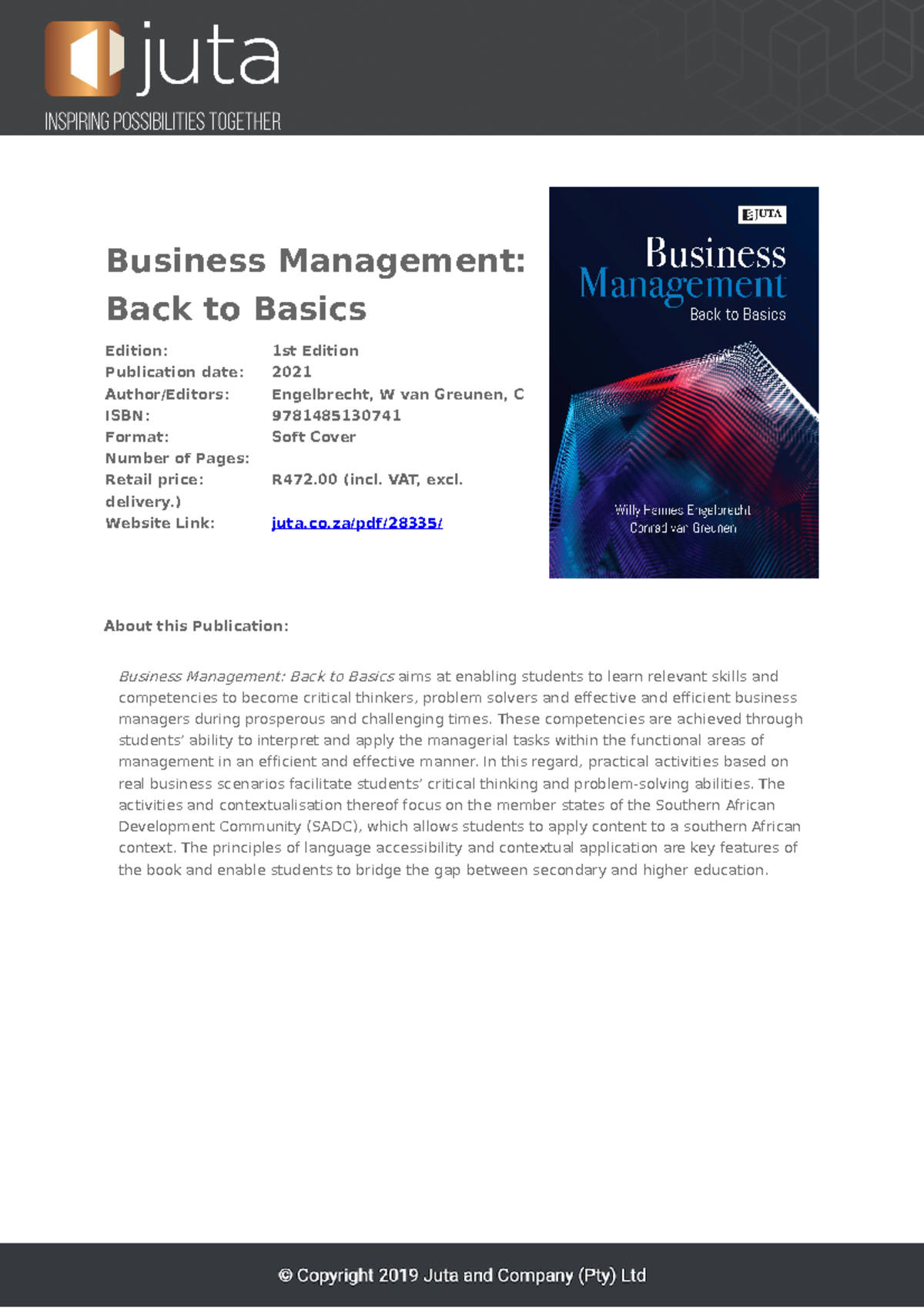 Business Management: Back to Basics (1st Ed.) Overview and Content ...