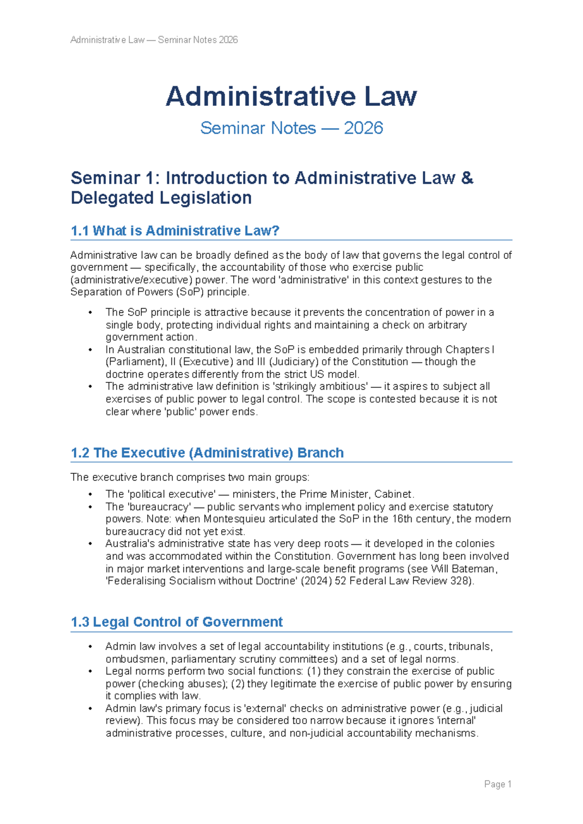 Administrative Law Seminar Notes 2026: Key Concepts and Cases - Studocu