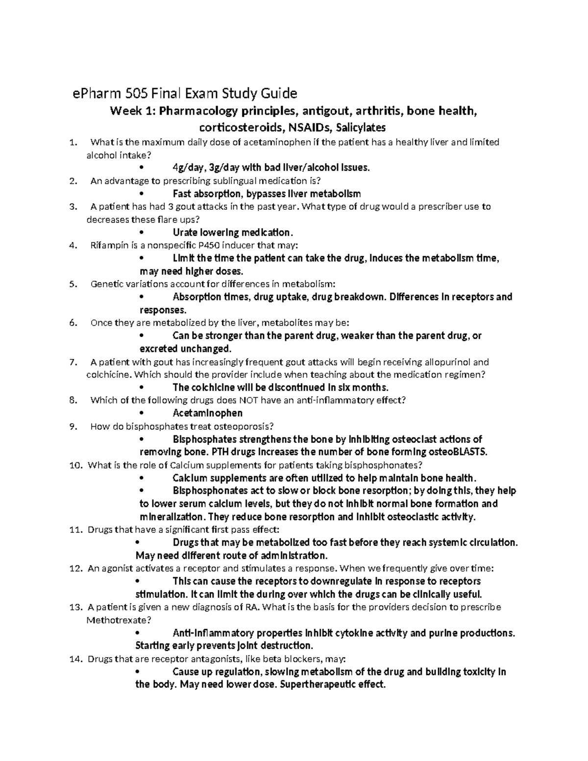 Pharmacology 505 Final Exam Study Guide: Key Concepts & Drug Coverage ...