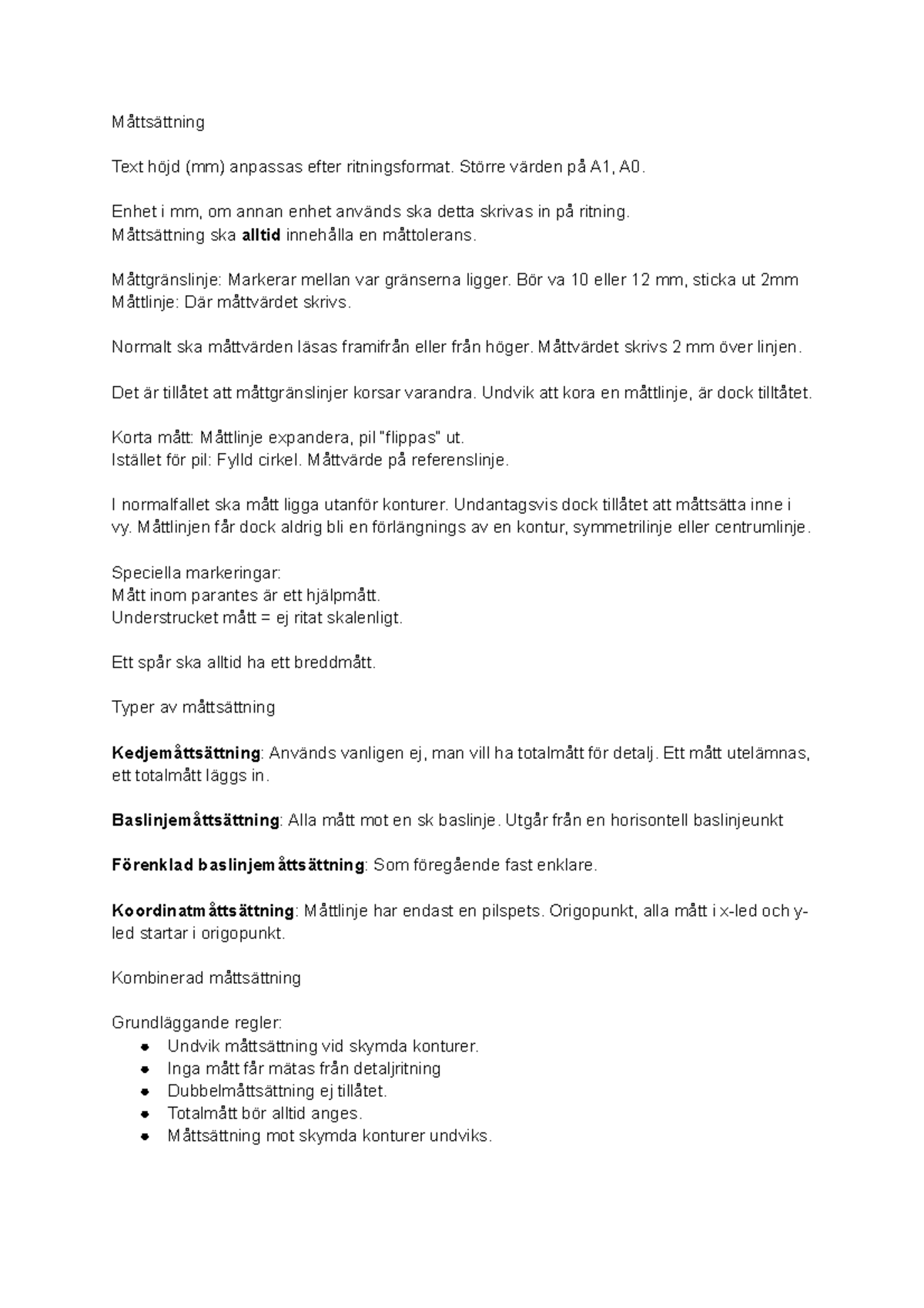 Måttsättning - Guideline för Effektiv Ritningstekniker - Studocu