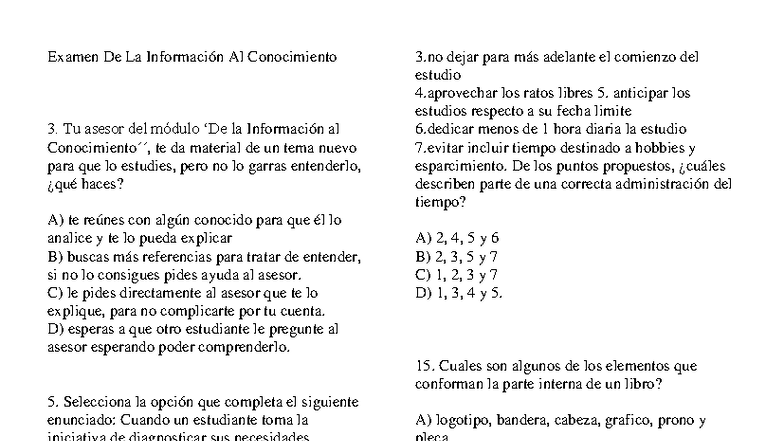 De La Informacion Al Conocimiento Examen