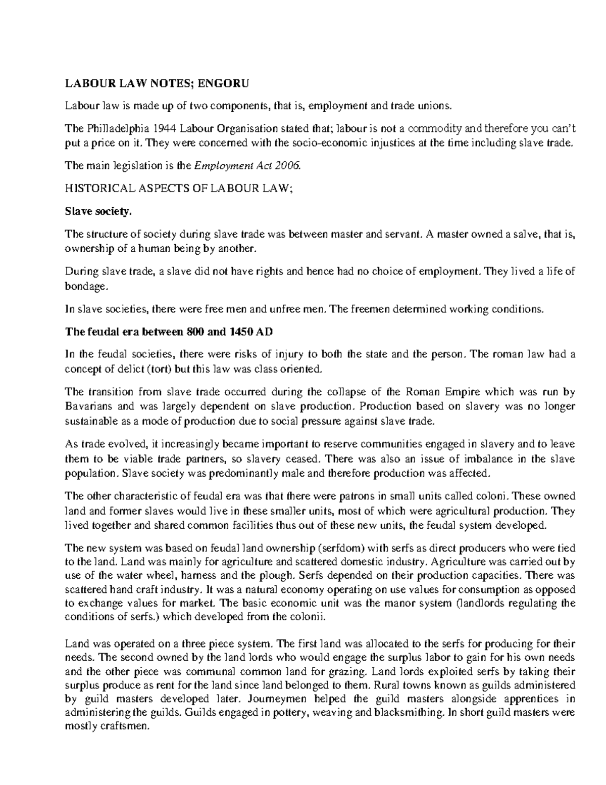Labour Law Notes (ENGORU): Historical Perspectives and Key Legislation ...