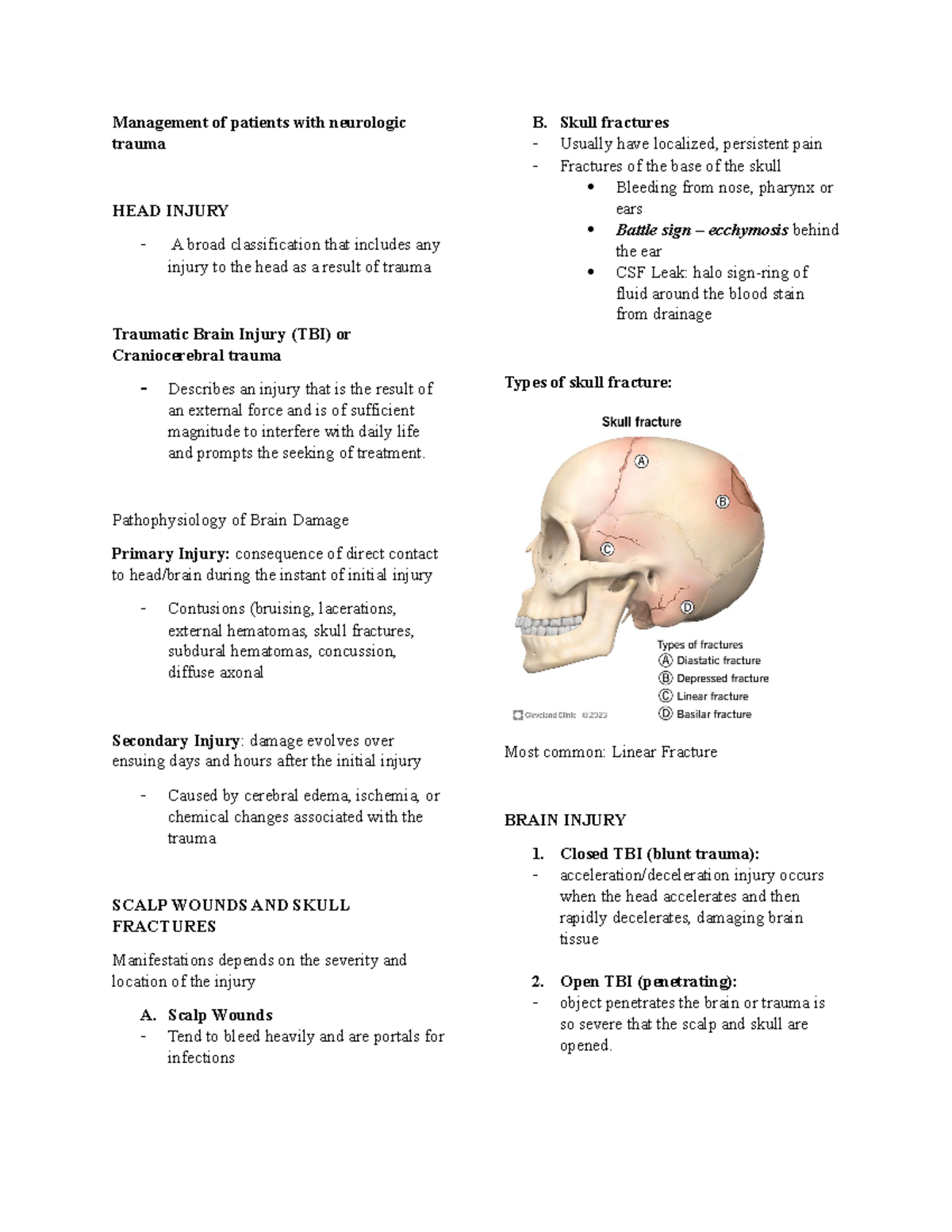 4th topic - notes - Management of patients with neurologic trauma HEAD ...