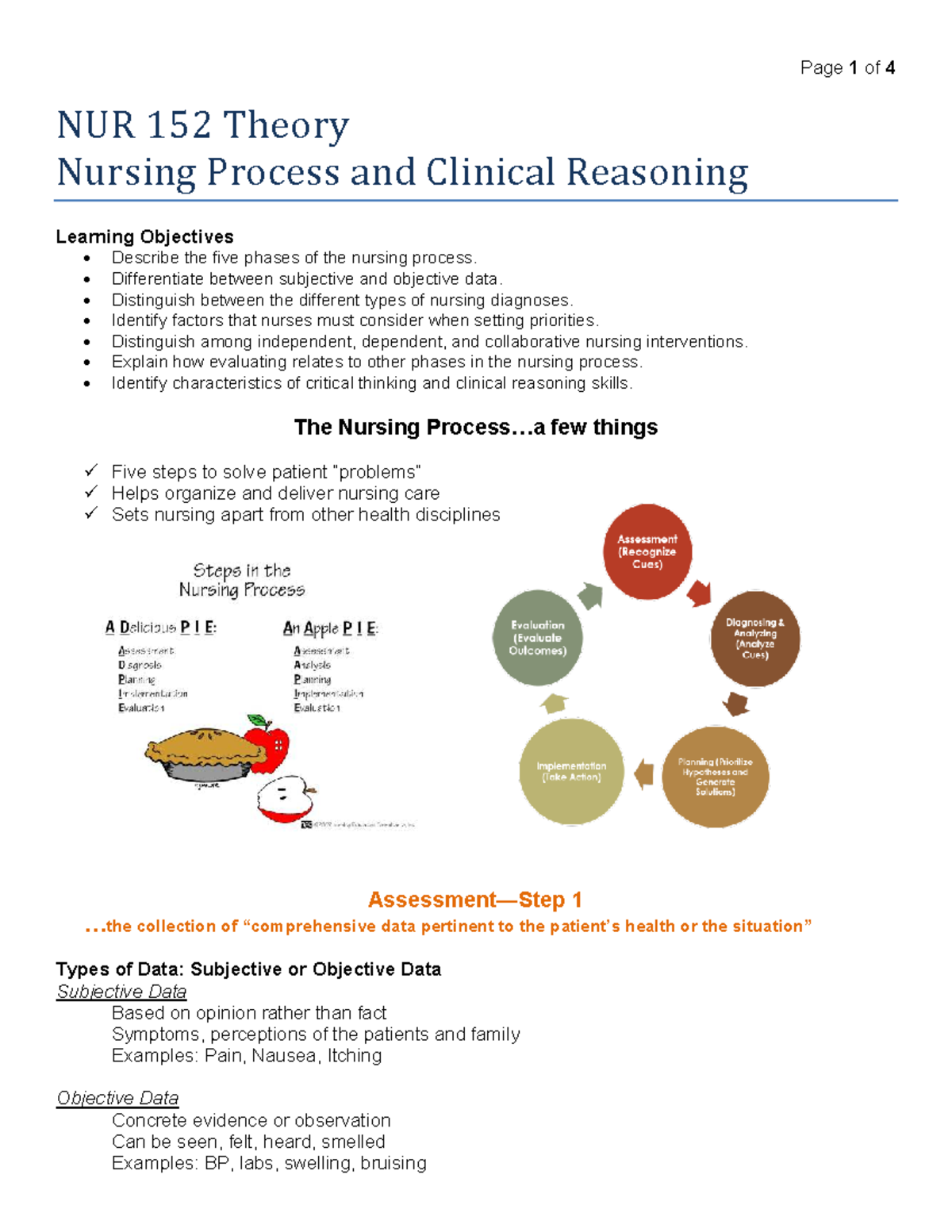 NUR 152 Final Exam Study Guide: Nursing Process & Clinical Reasoning ...