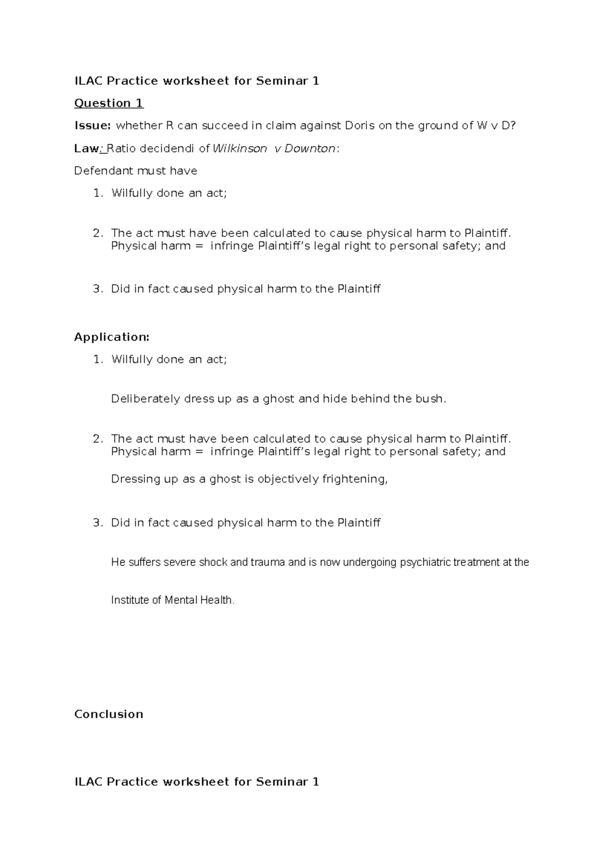 ILAC Practice Worksheet for Seminar 1: Legal Claims Analysis - Studocu