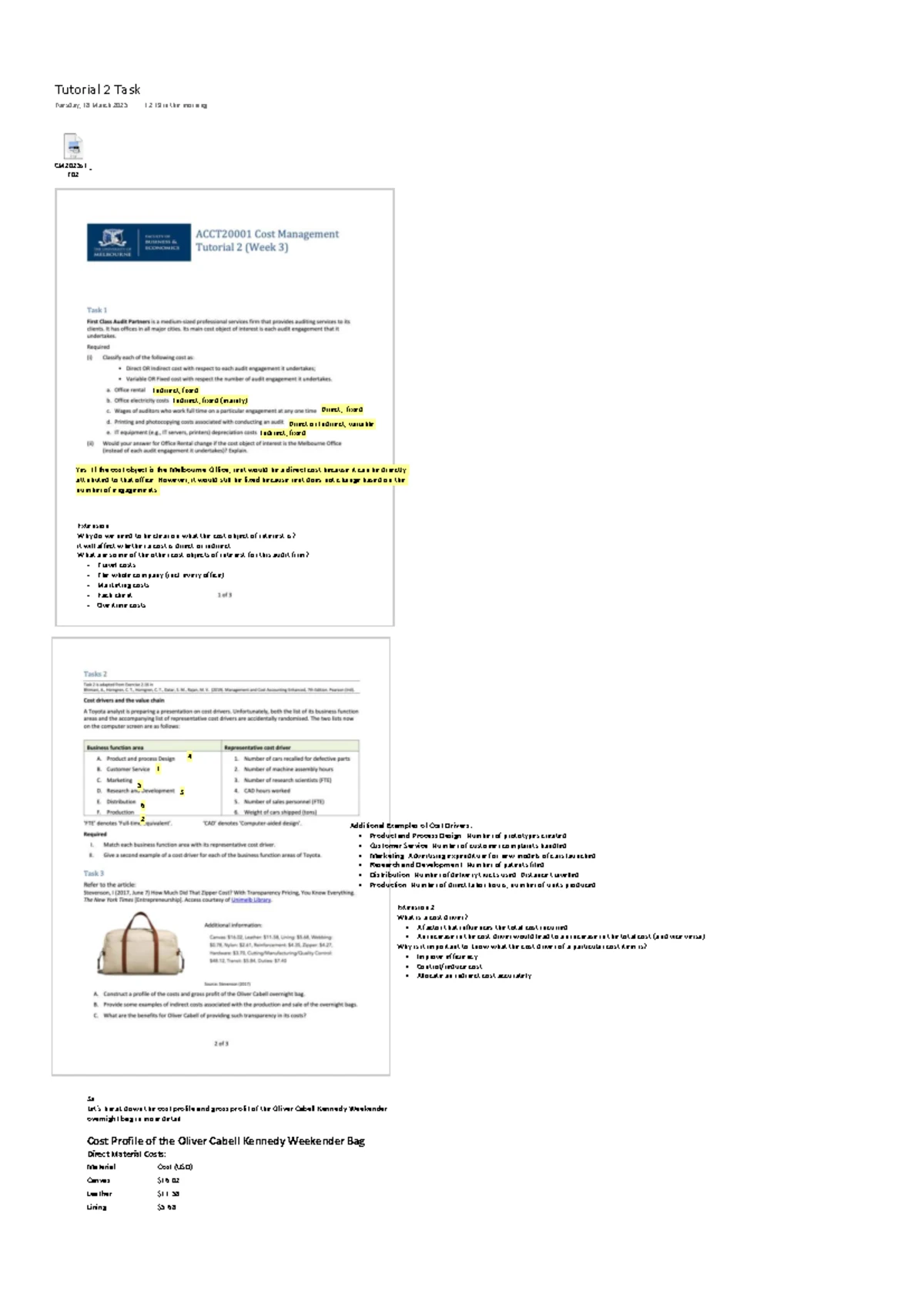Cm tutorial 1 solutions: cost management and value chain analysis - Studocu