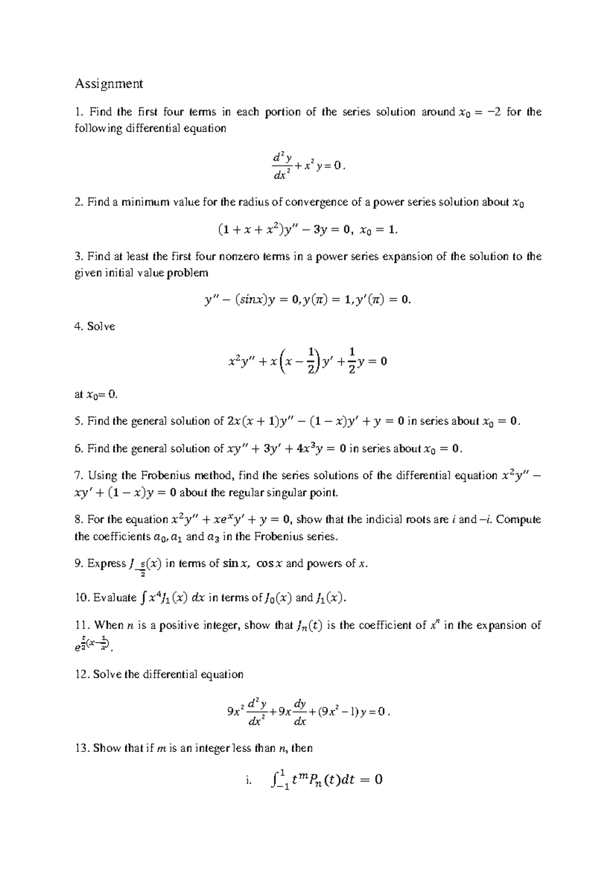 PDE Assignment Solutions: Series Expansions & Frobenius Method - Studocu