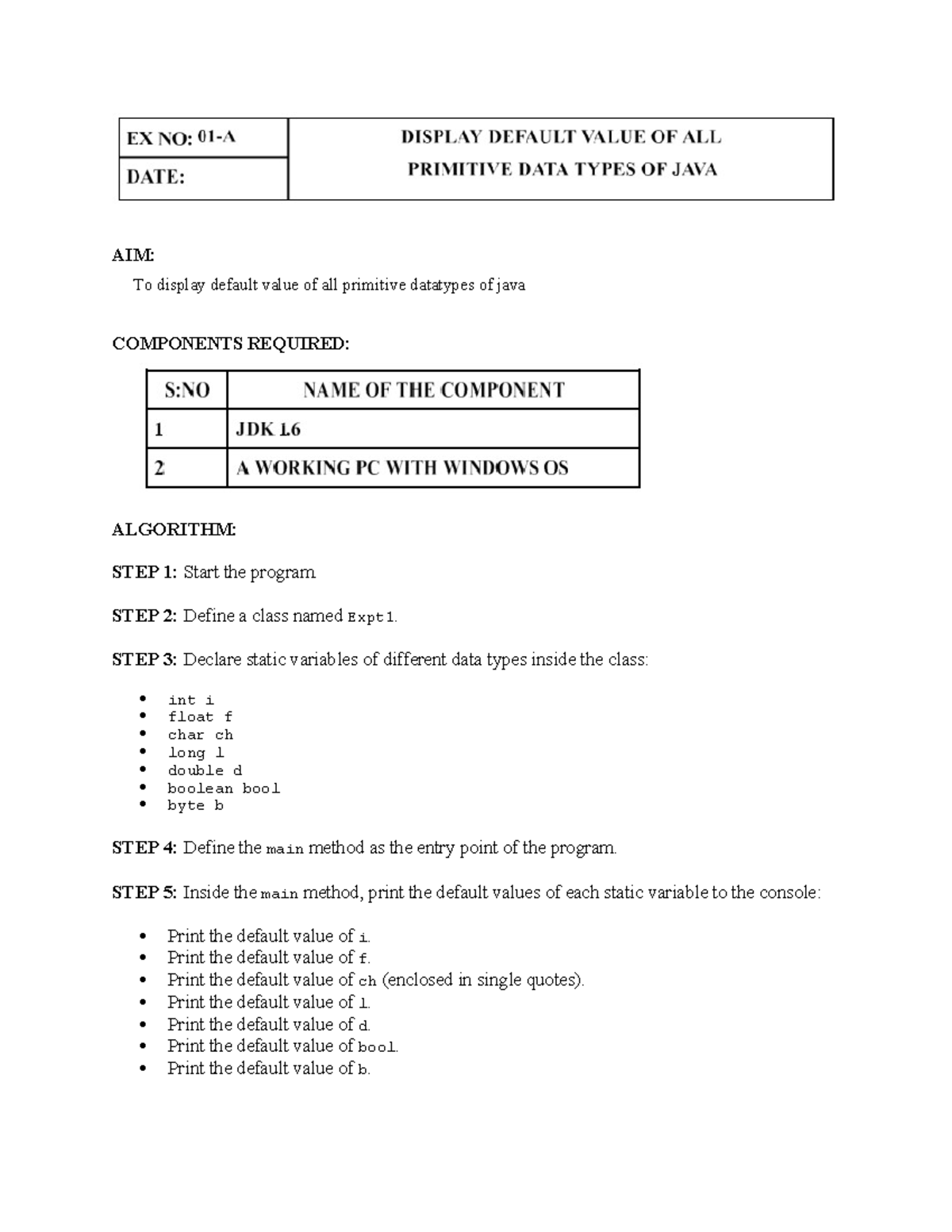 JAVA Manual Final Exam: Default Values & Control Statements - Studocu