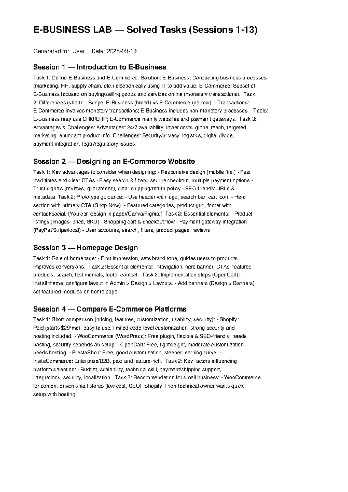 E-Business Lab Solutions (Course Code: LAB) - Studocu