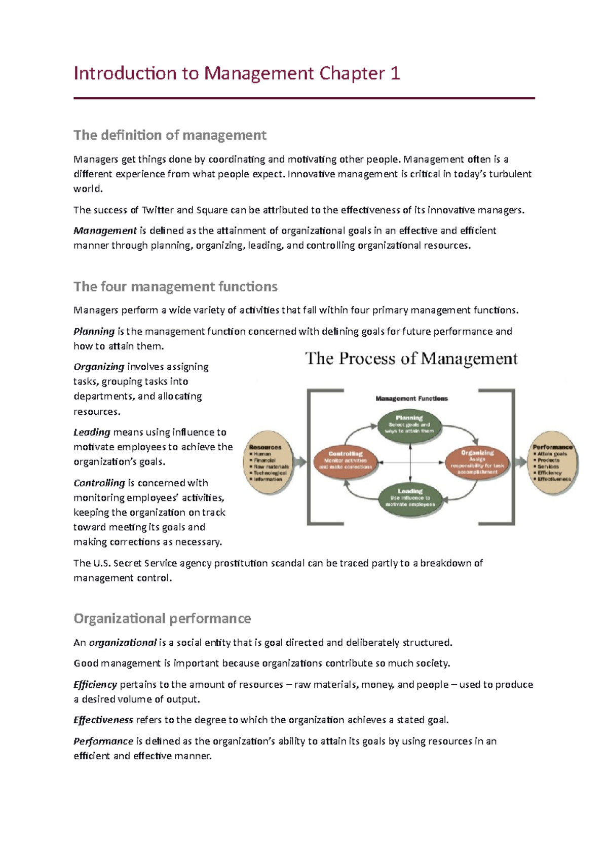 ITM Chapter 1: Introduction to Management and Key Functions - Studeersnel
