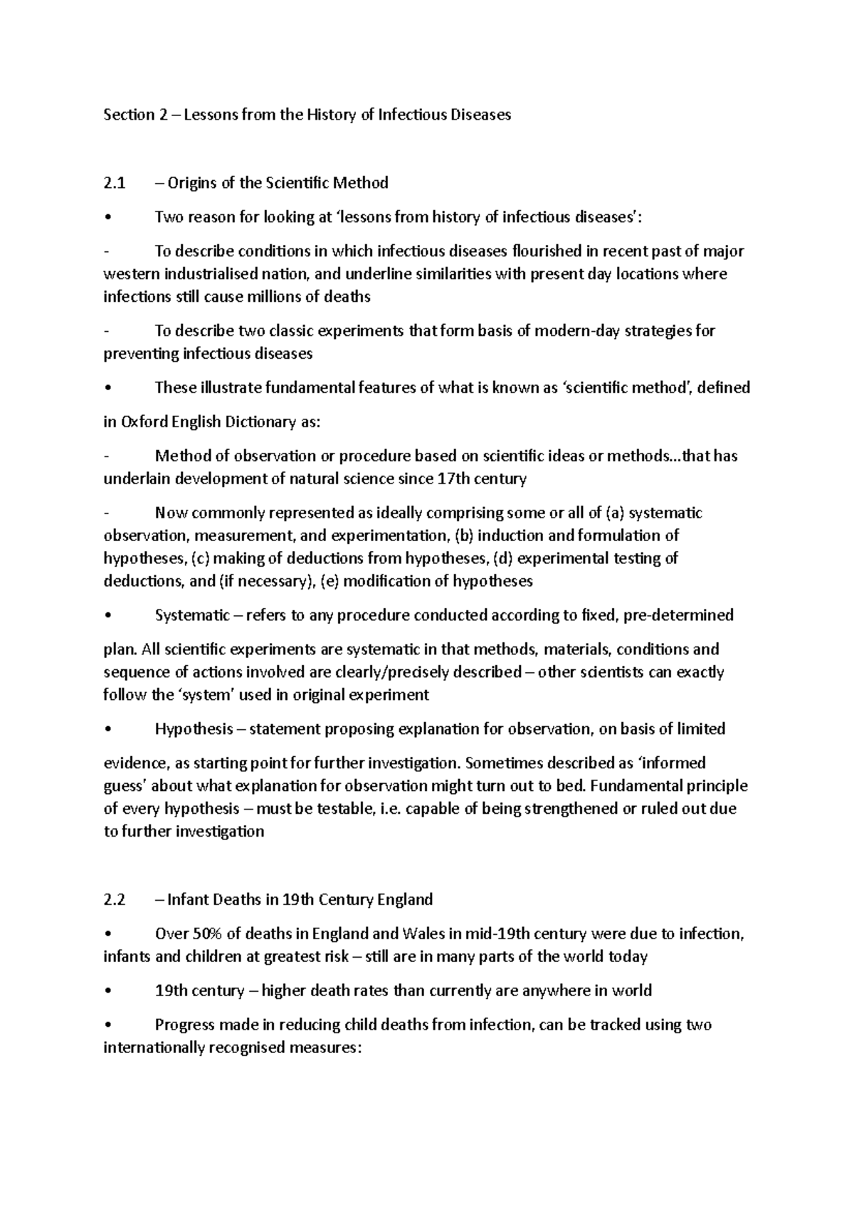Section 2 – Lessons from the History of Infectious Diseases - part 1 ...