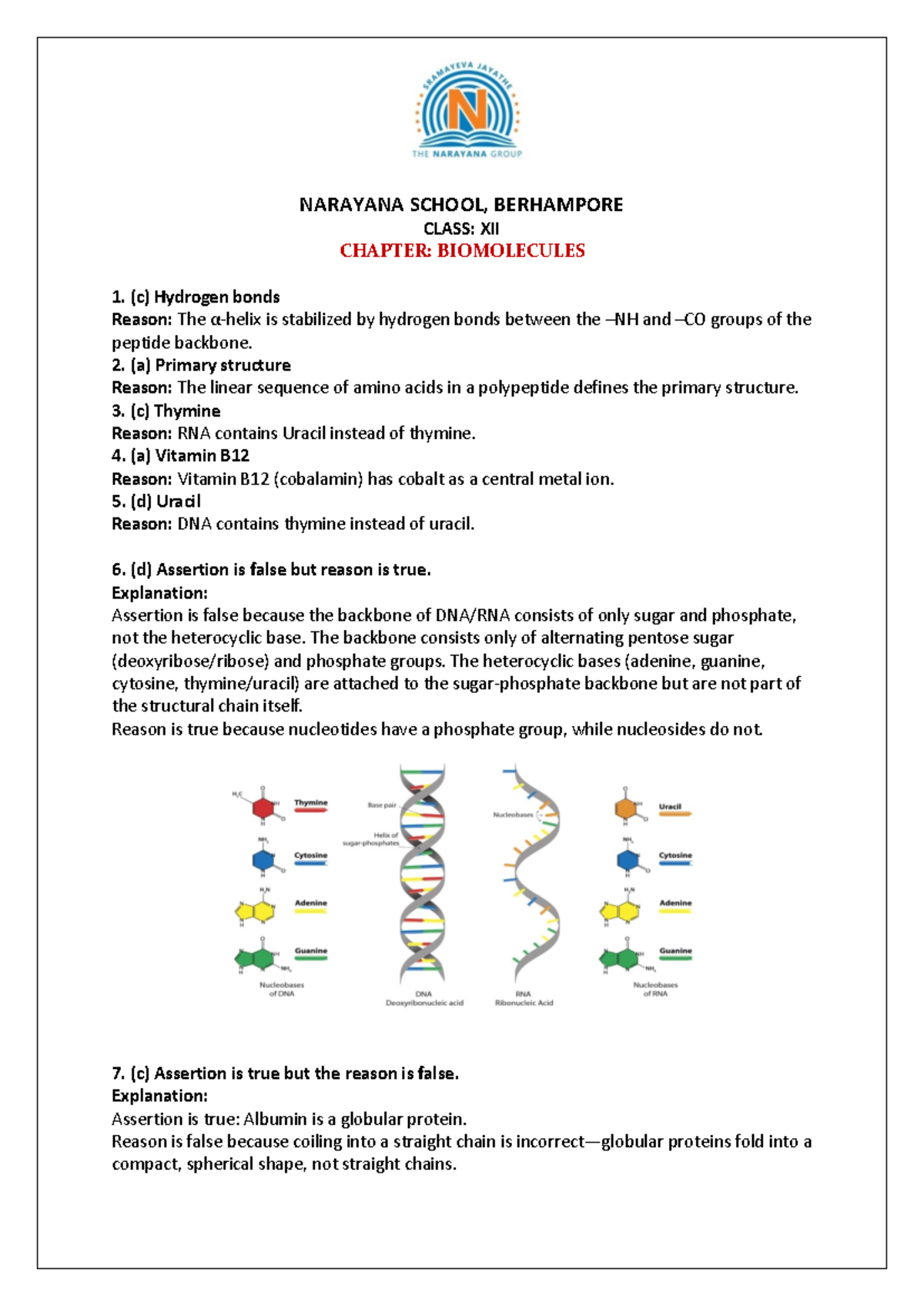 Chemistry-12: Chapter on Biomolecules - Key Concepts and Notes - Studocu