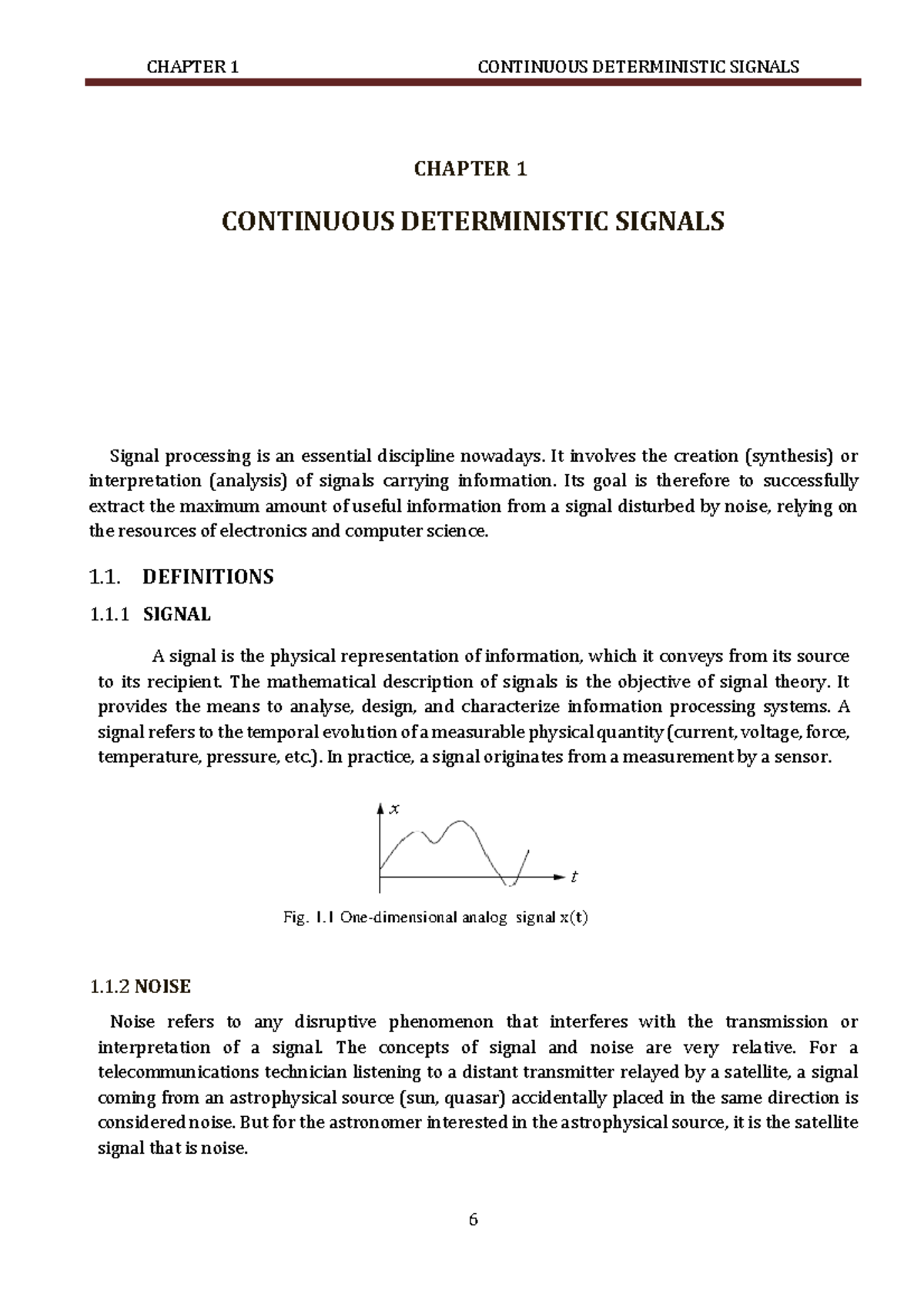 Lecture 1: Continuous Deterministic Signals Overview - Studocu