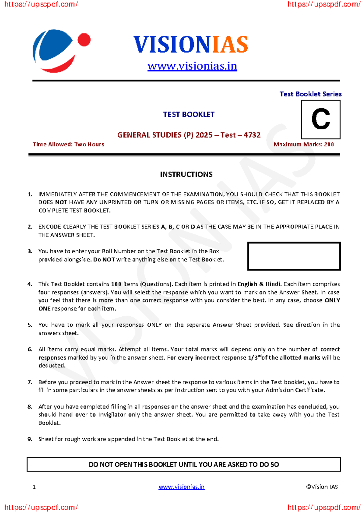 Vision IAS Prelims 2025 Test 32 [FLT8] Question Paper Analysis - Studocu