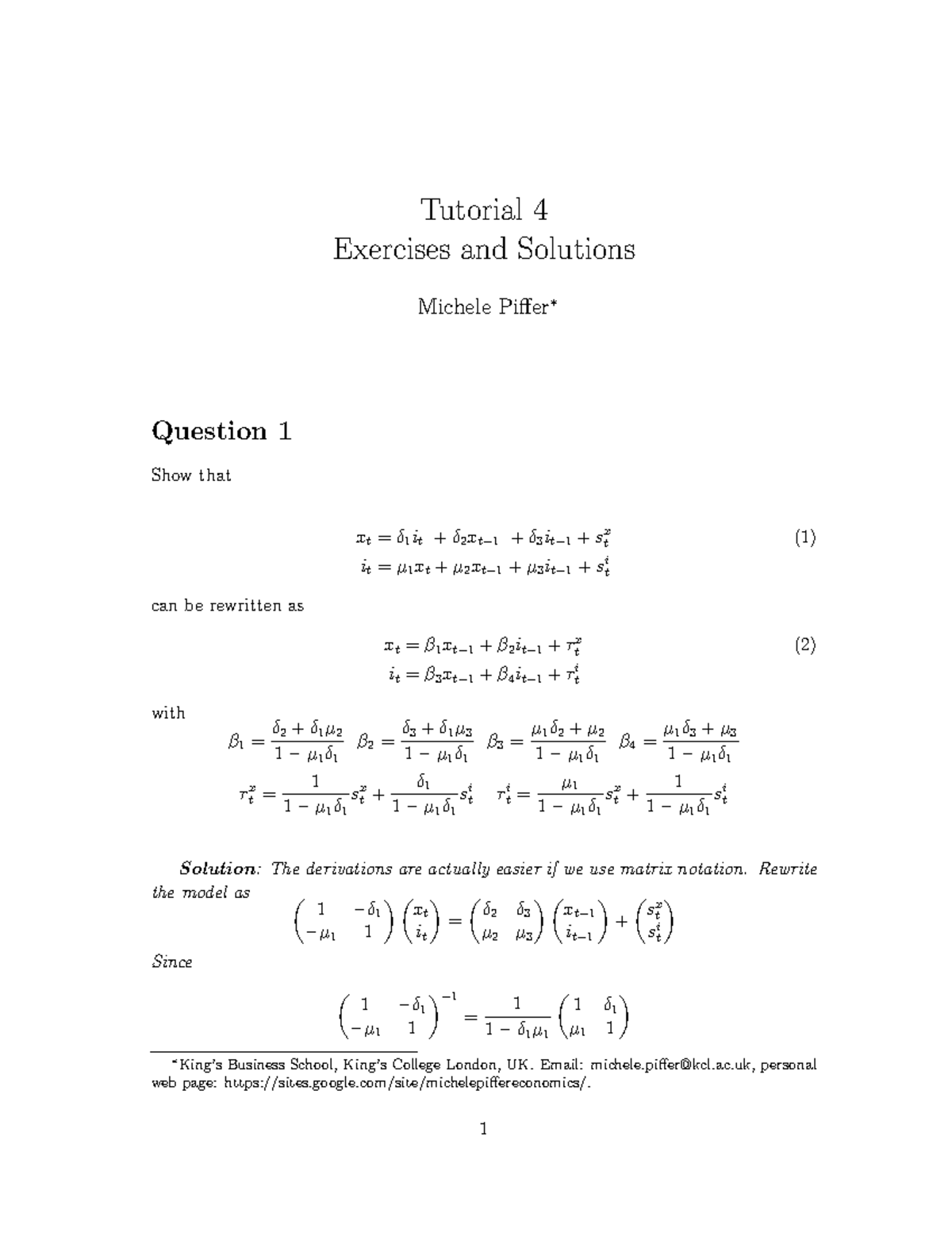 6QQMN971 Tutorial 4 Exercises and Solutions Summary - Studocu
