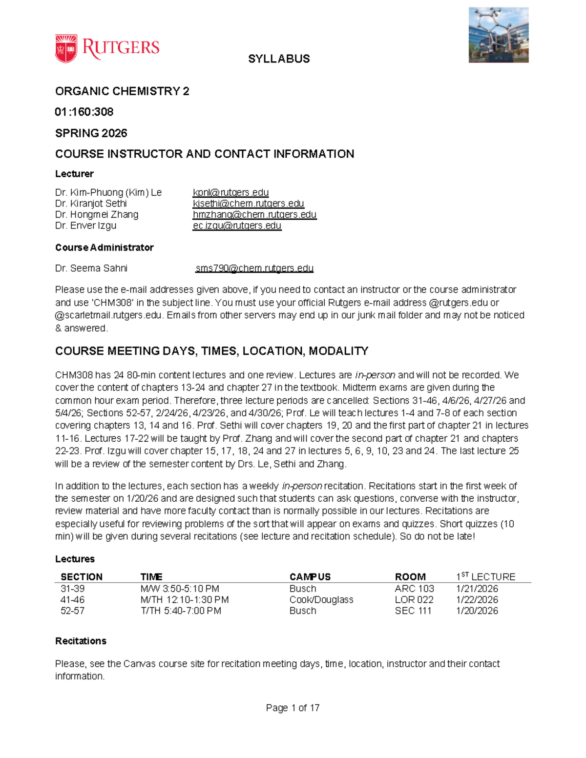 Organic Chemistry II Syllabus (CHM308) - Spring 2026 - Studocu