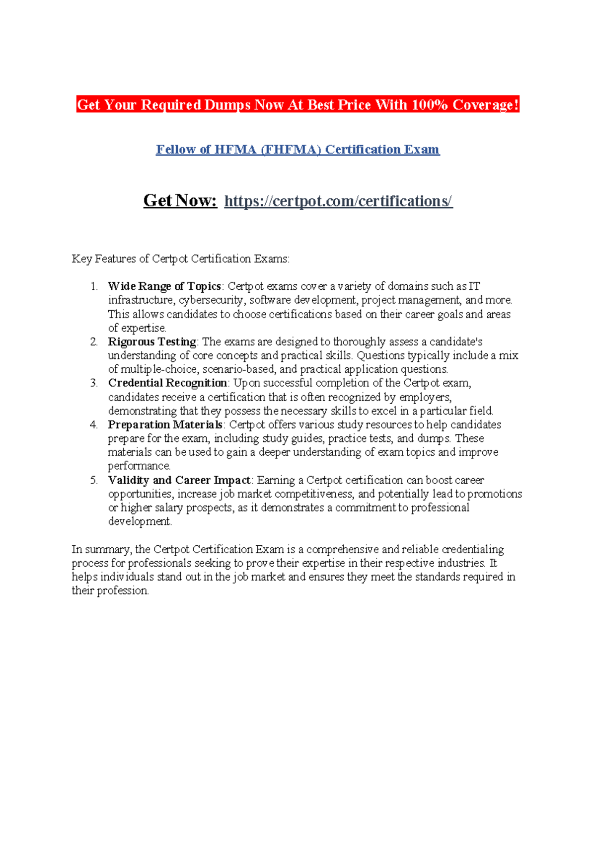 Fellow of HFMA (FHFMA) Certification Exam - Get Your Required Dumps Now ...