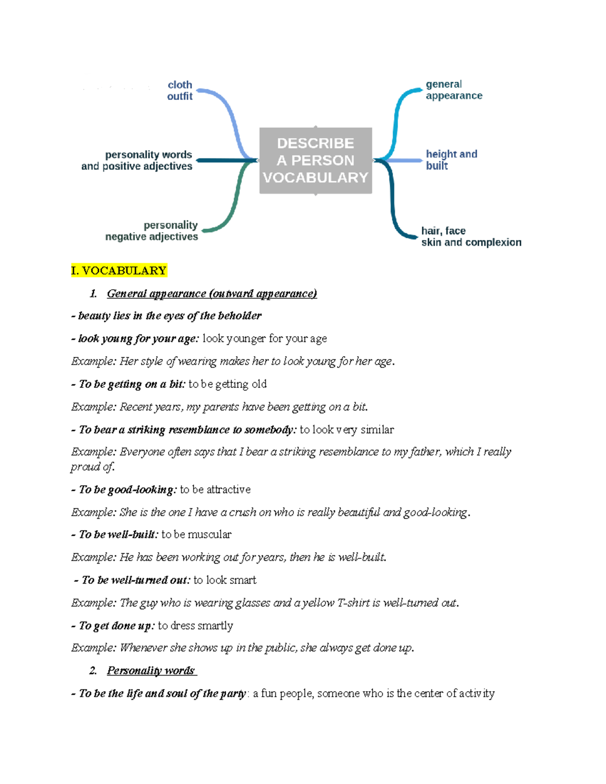Speaking (People) Vocabulary and Descriptive Questions - Studocu