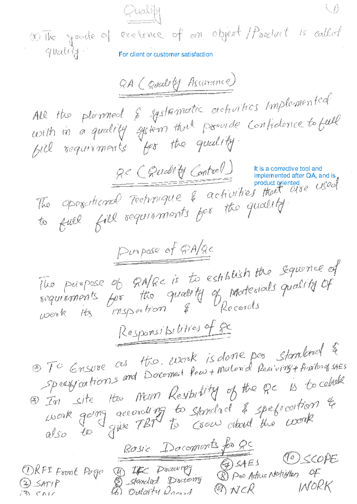 1.1 QC Notes - Quality Material Inspection Plan for SATIP Project - Studocu