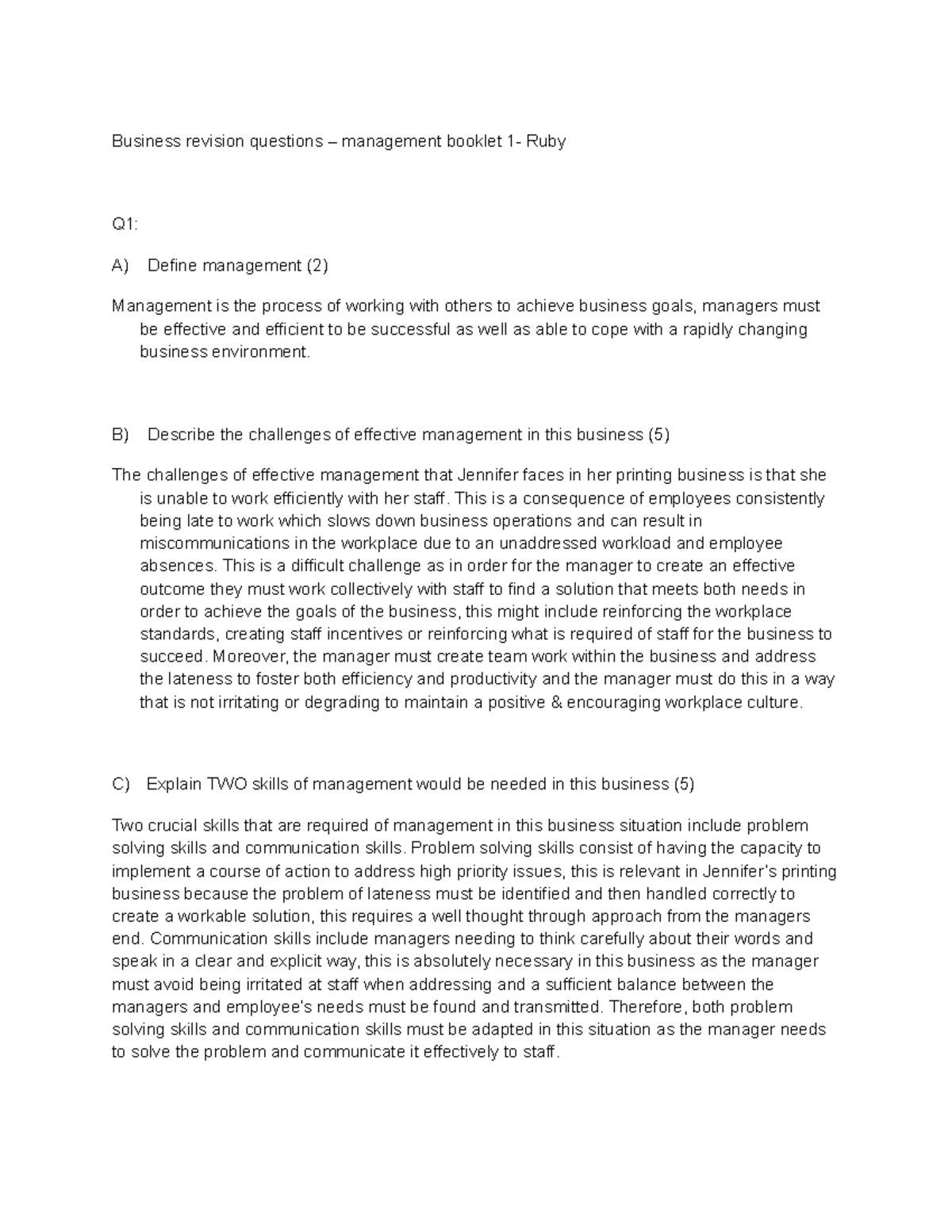 Business Practice Q - Management Challenges and Stakeholder Conflicts ...