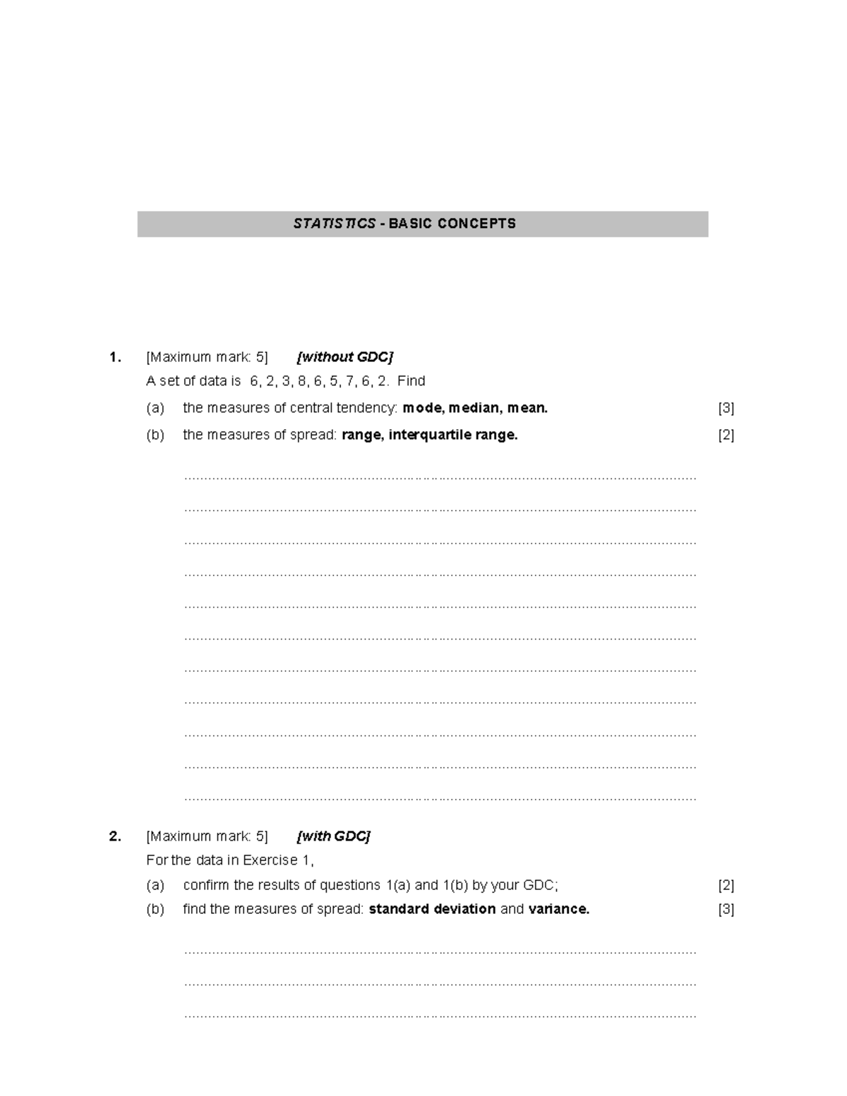 MAA SL - Statistics HW3 Exercises and Past Paper Questions - Studocu