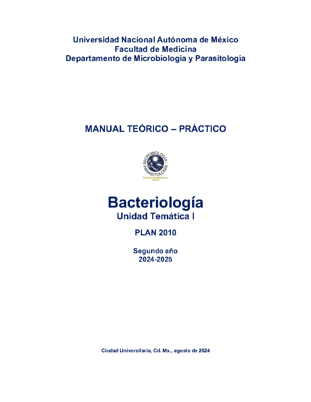 Manual Teórico-Práctico de Bacteriología 2024-2025 - Segundo Año UNAM - Document Preview