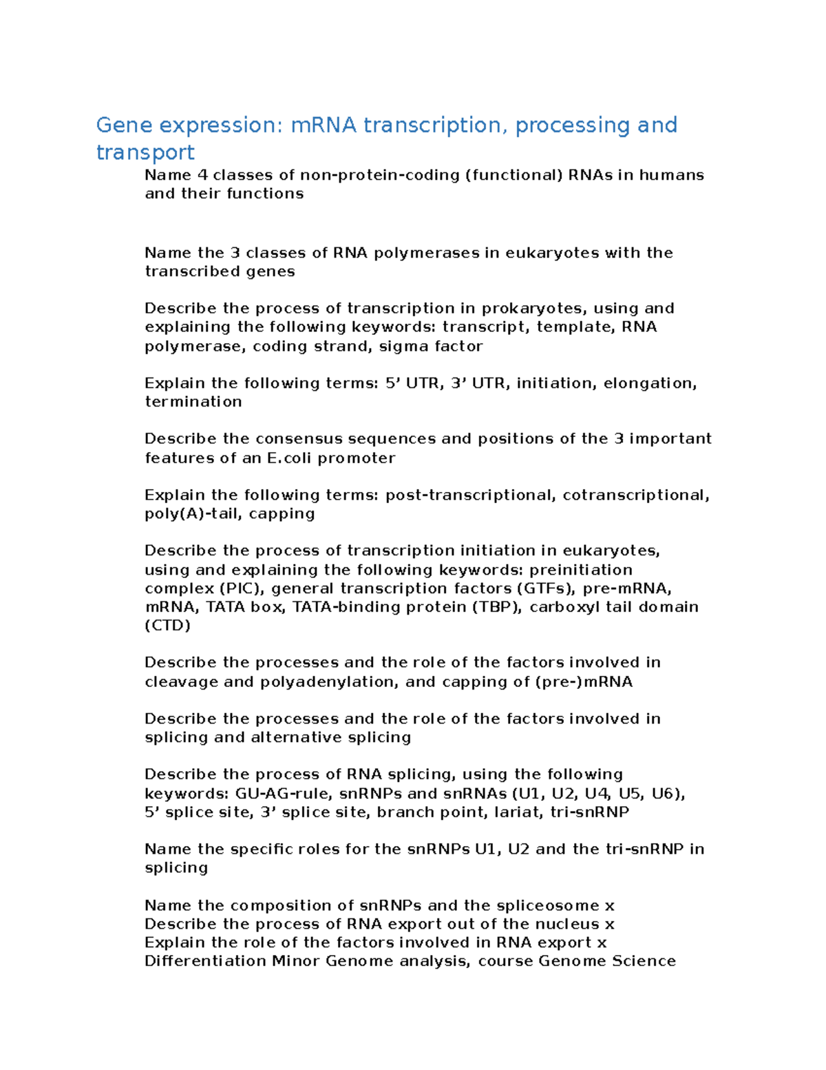 Genome Science Learning Goals: Gene Expression & RNA Mechanisms ...