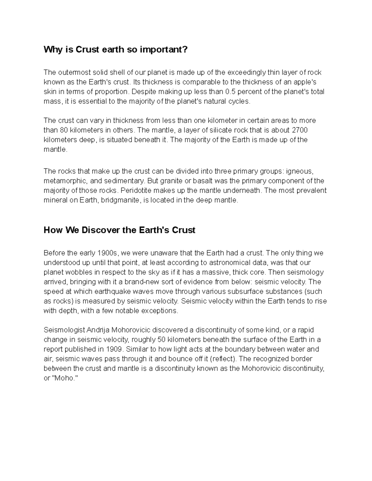 Importance of Earth's Crust: Composition, Discovery & Role - Studocu