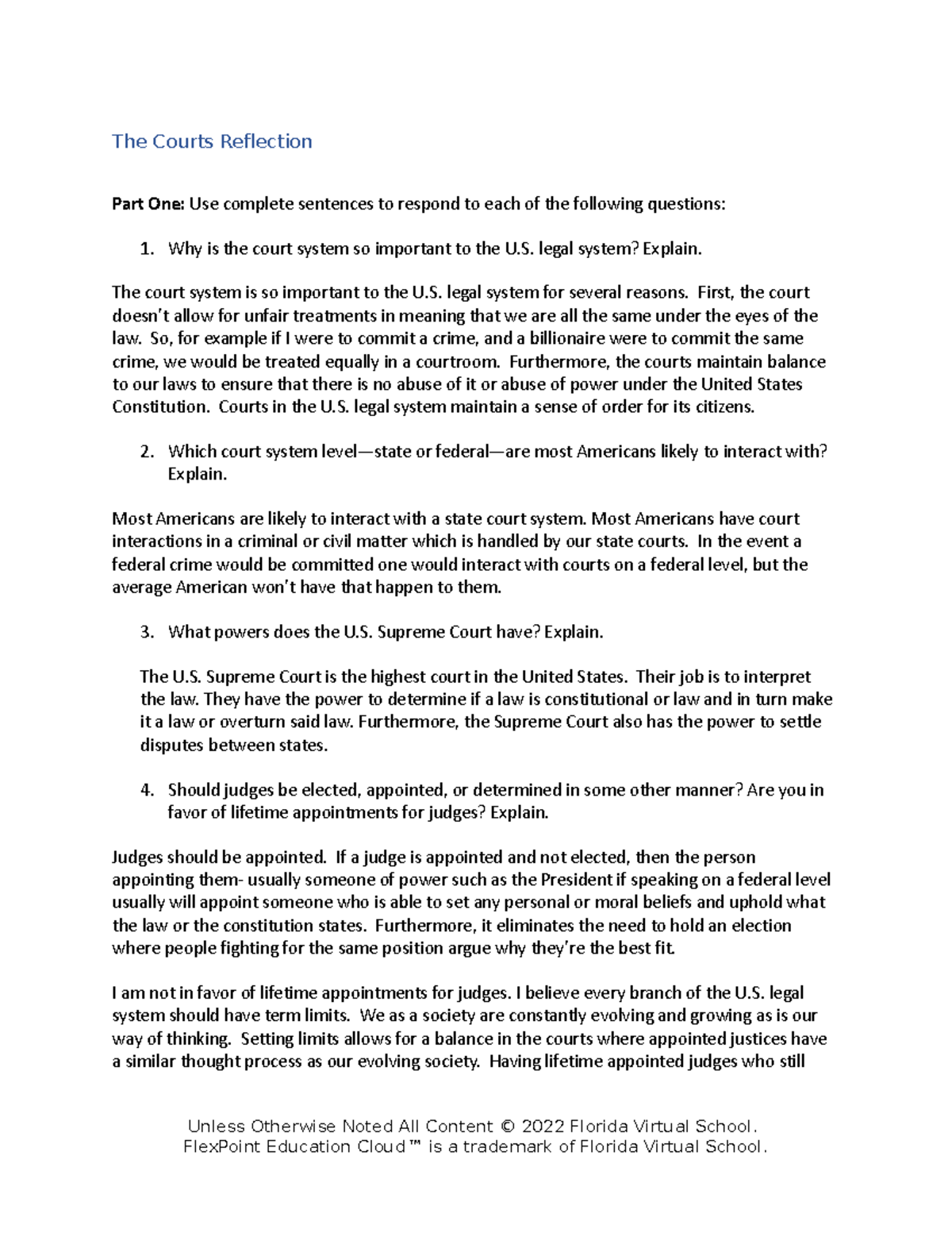01 03 Courts Reflection: Key Insights on U.S. Legal System - Studocu