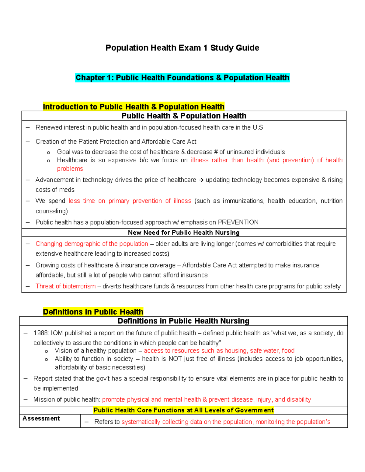 Population Health Exam 1 Study Guide: Key Concepts from Weeks 1-3 - Studocu