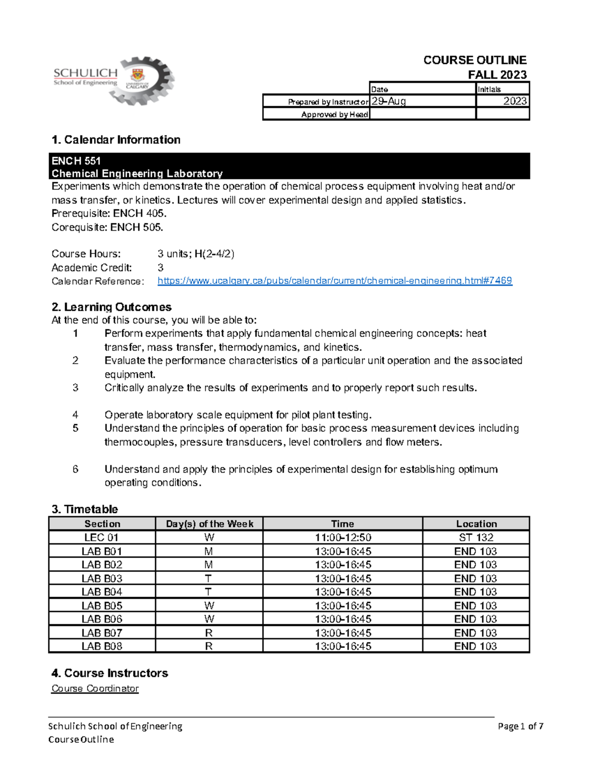 ENCH551-FALL2023-Course Outline - - Studocu