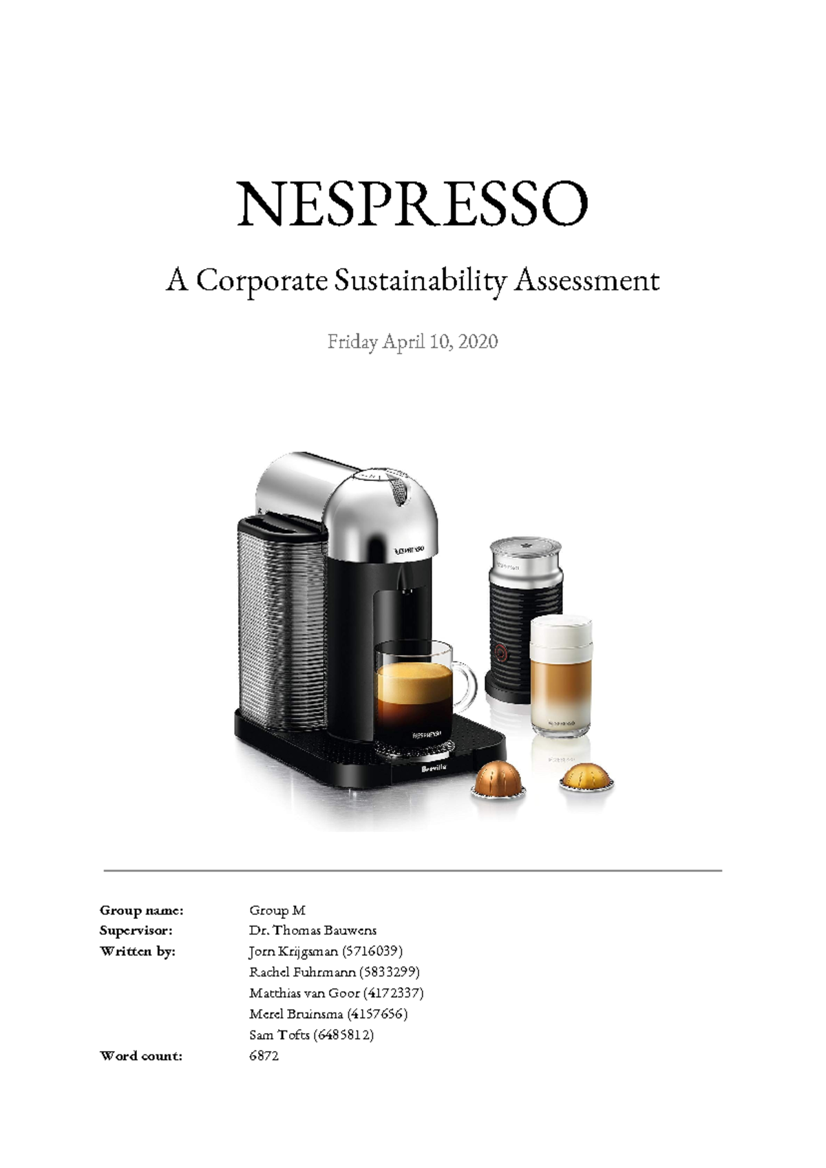 NESPRESSO (Group M) Final Corporate Sustainability Assessment Report ...