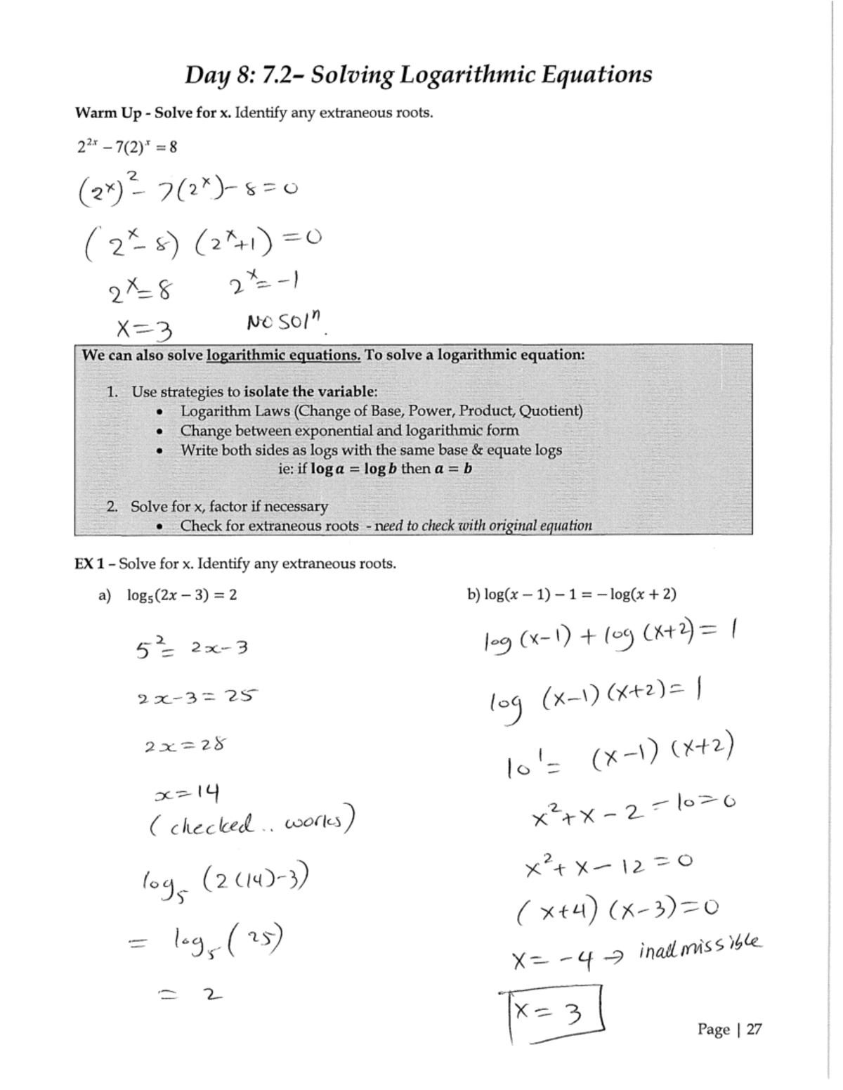 Day 8 mhf4u unit 6 7 - Unit 6 Logarithmic and exponential function ...