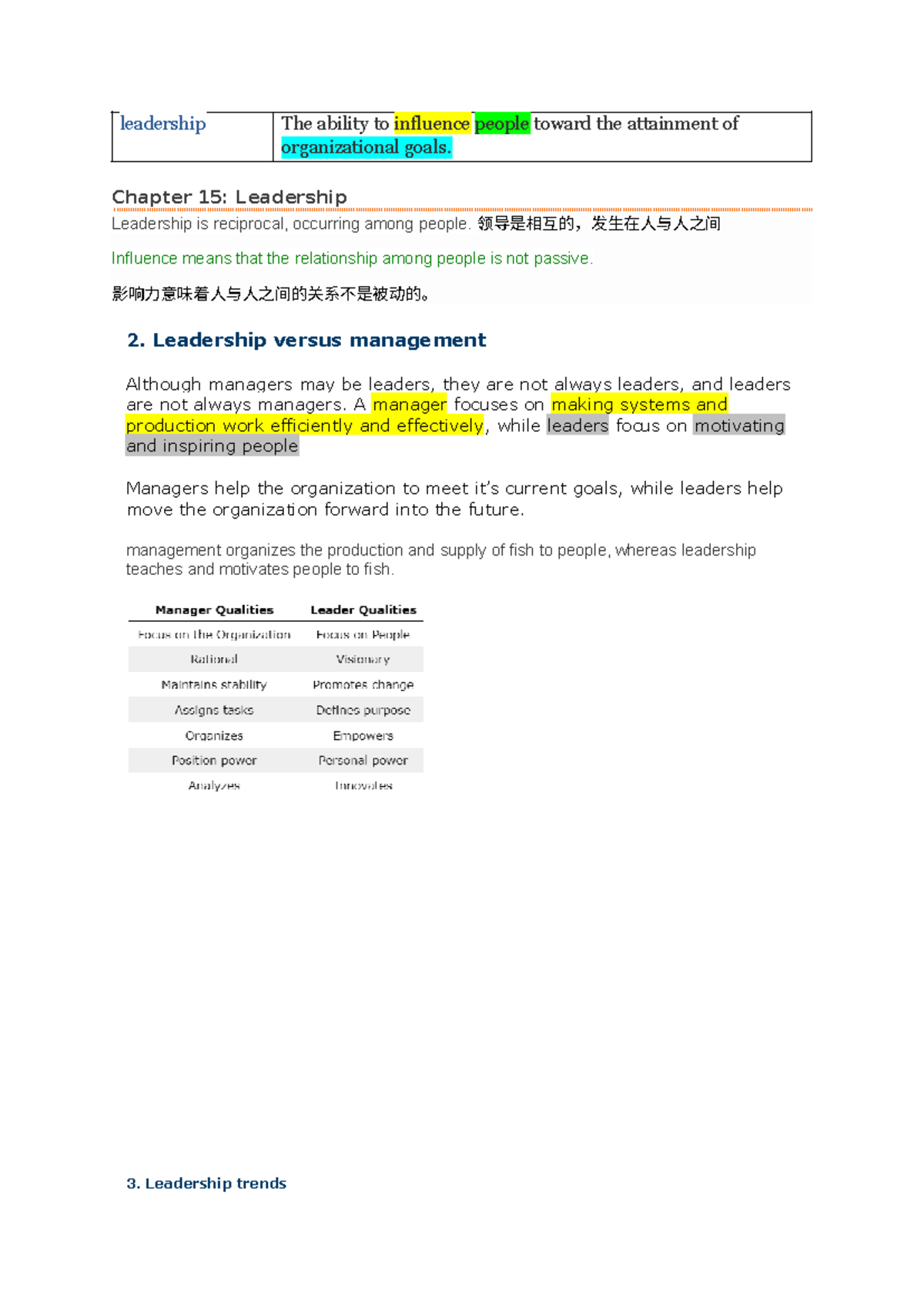 PP C15 - Notes - leadership The ability to influence people toward the ...
