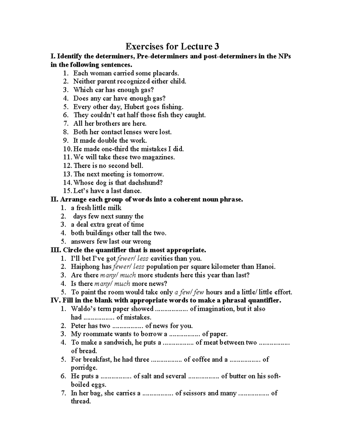 Exercise 3: Noun Phrases and Determiners - Lecture Notes - Studocu
