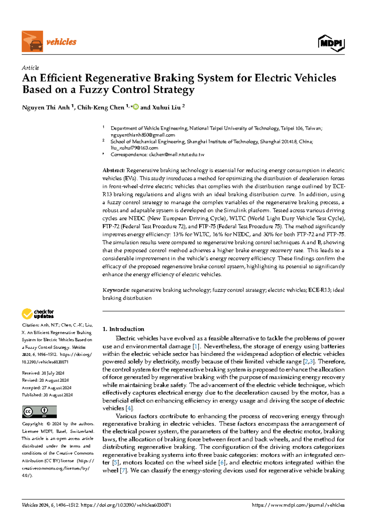 Efficient Regenerative Braking Control for EVs: A Fuzzy Approach (VEH ...