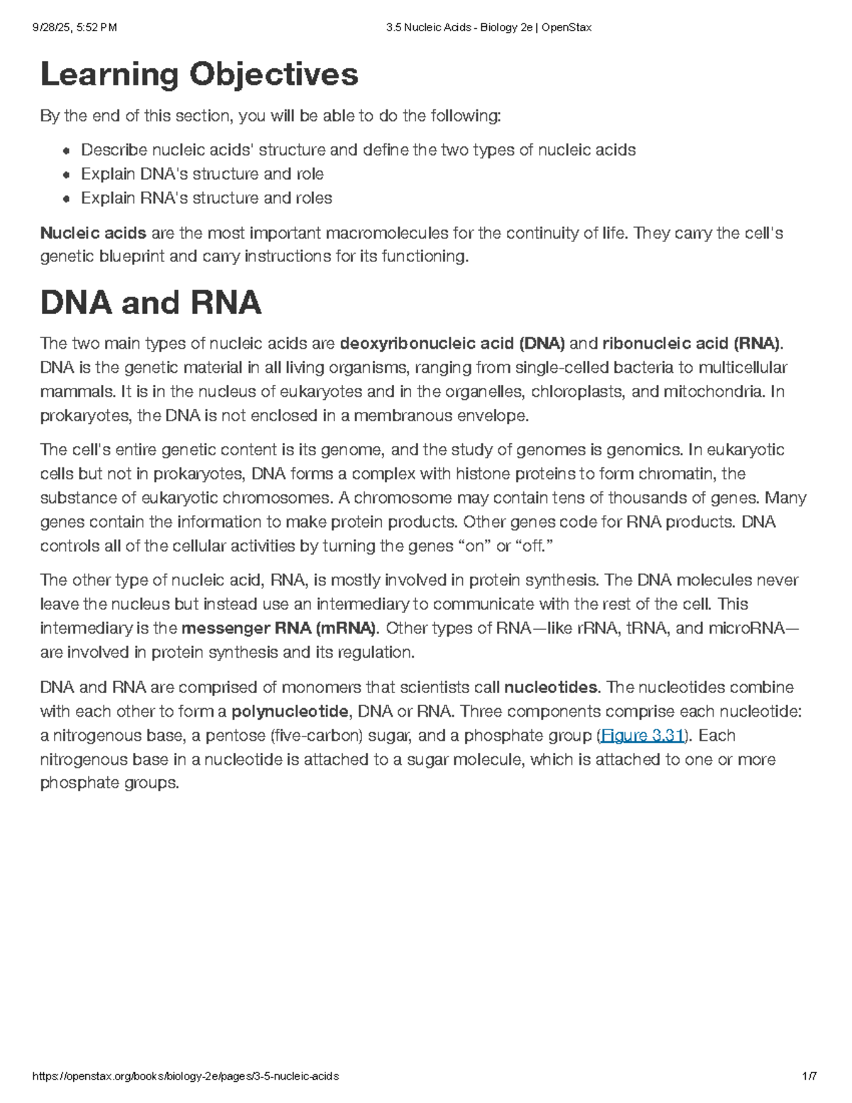 Understanding Nucleic Acids: DNA & RNA Structures - Bio 2e - Studocu