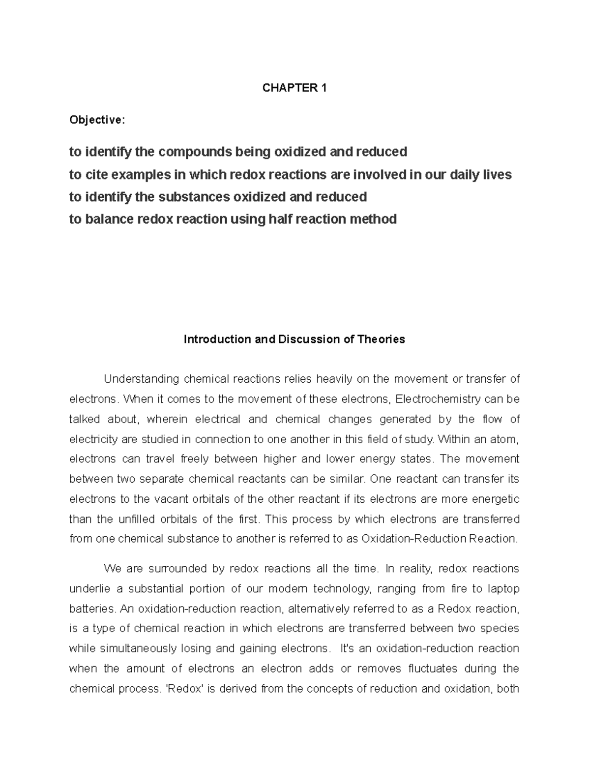 LAB REPORT IN CHEMISTRY IN CIVIL ENGINEERING - CHAPTER 1 Objective: to ...
