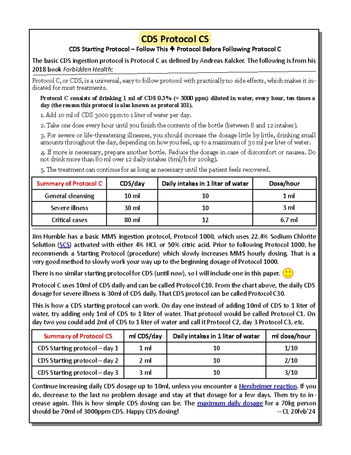 CDS Protocol CS: Starting Procedure and Dosage Guidelines - Studocu