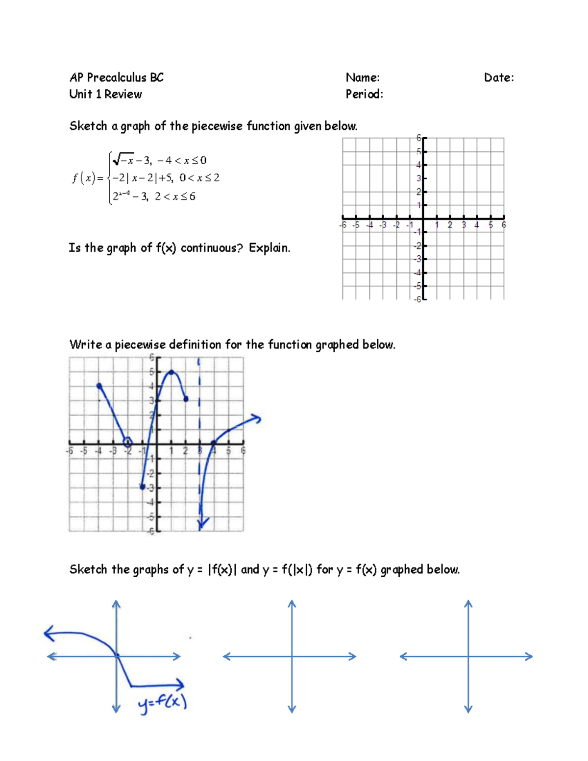 AP Precalculus BC Chapter 1 Review Packet #2 - Blank Copy - Studocu