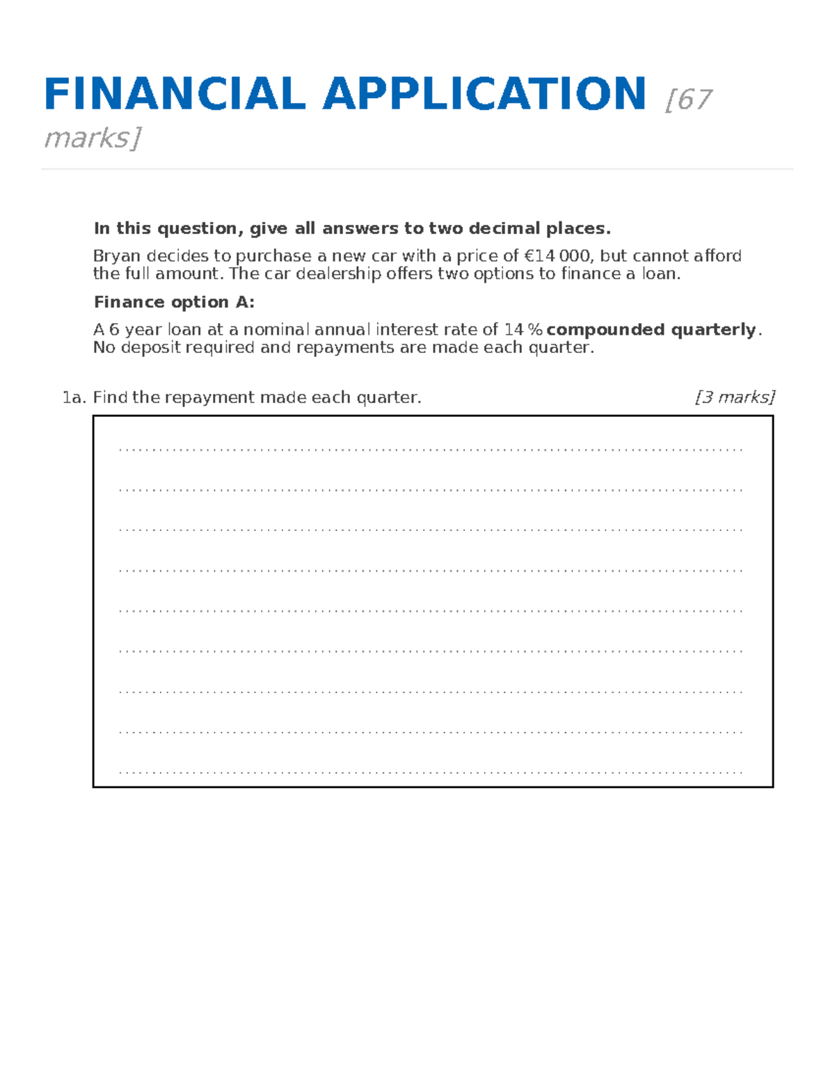 Finance QP: Financial Applications and Loan Calculations - Studocu