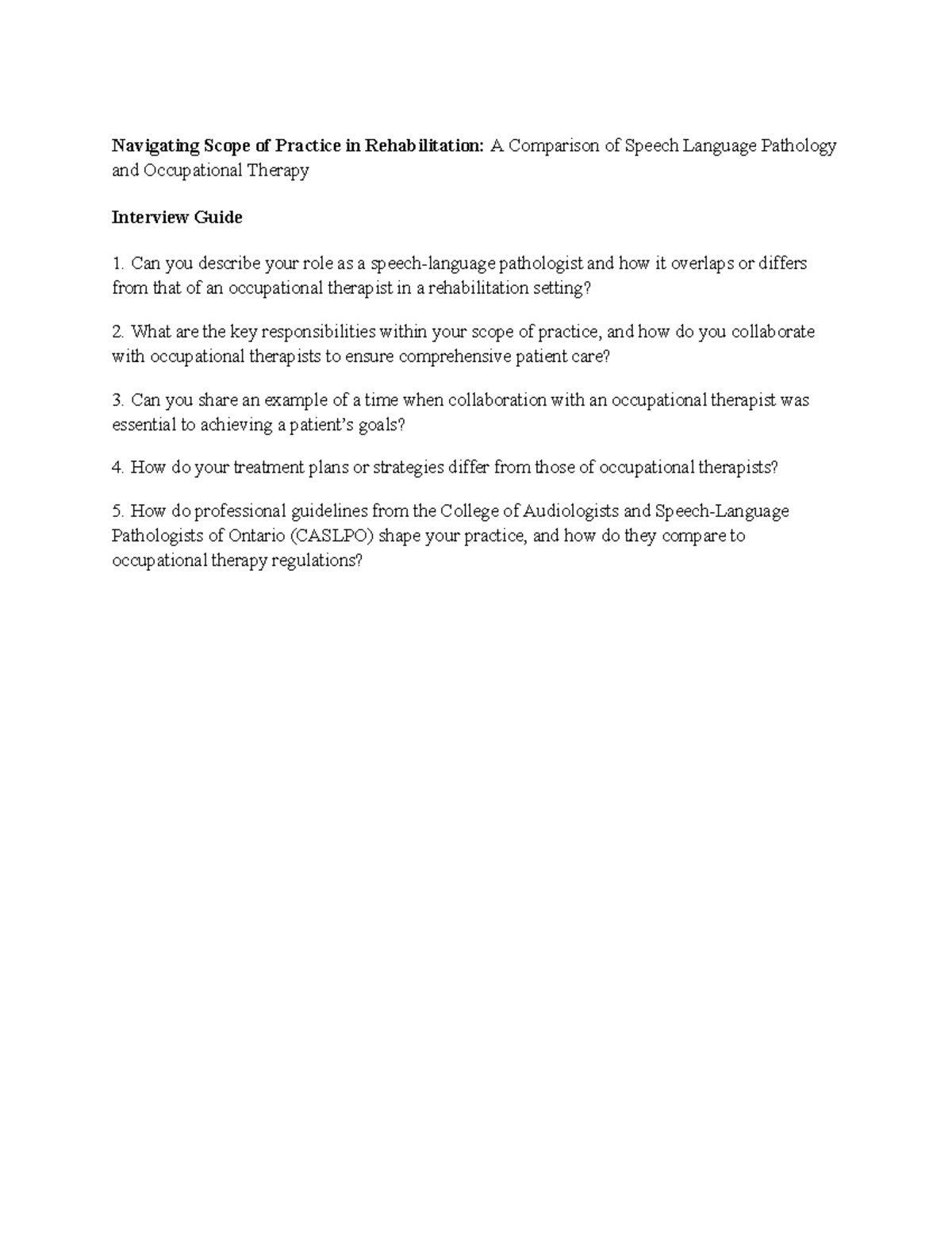 Rehabilitation Interview Guide: Comparing SLP & OT Roles - Studocu