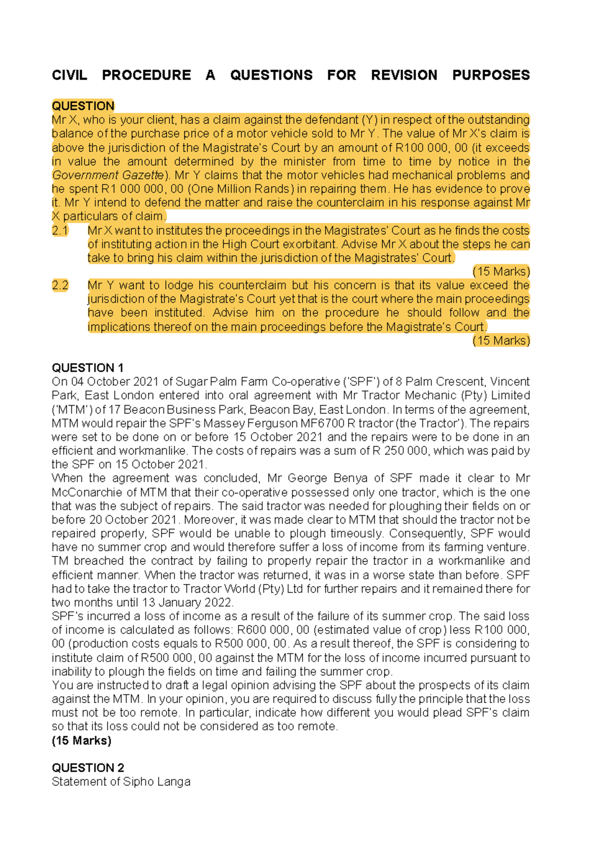 CIVIL PROCEDURE A: REVISION QUESTIONS AND PRACTICE SCENARIOS - Studocu