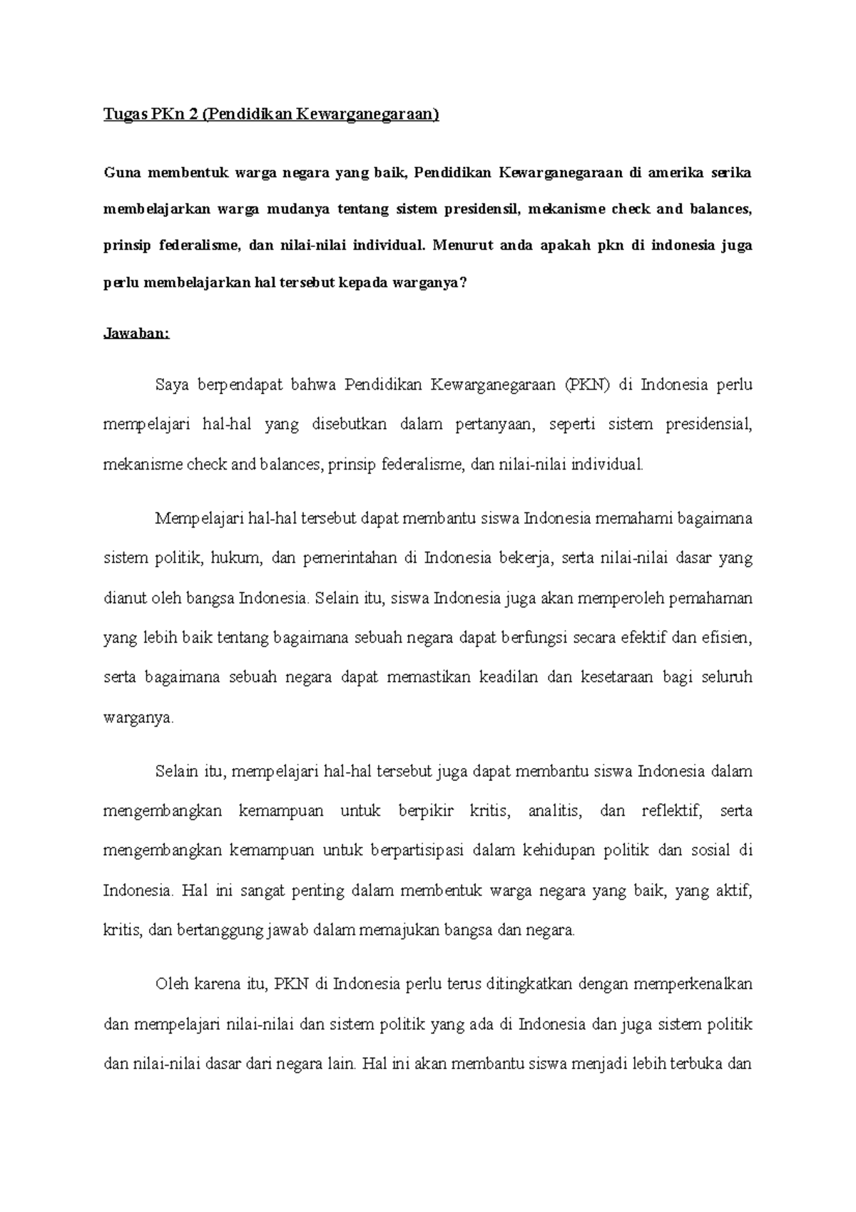 Pendidikan Kewarganegaraan: Tugas PKn 2 dan Relevansinya di Indonesia ...