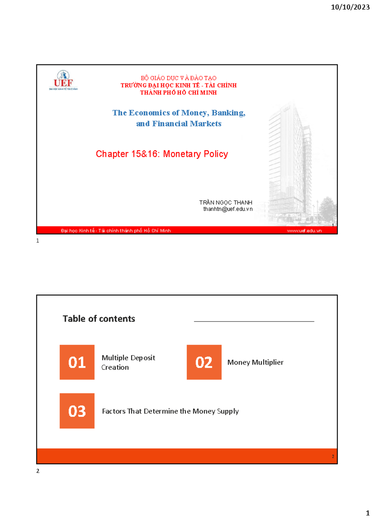 Chapter 15 - 16 Monetary policy - Đại học Kinh tế - Tài chính thành phố ...
