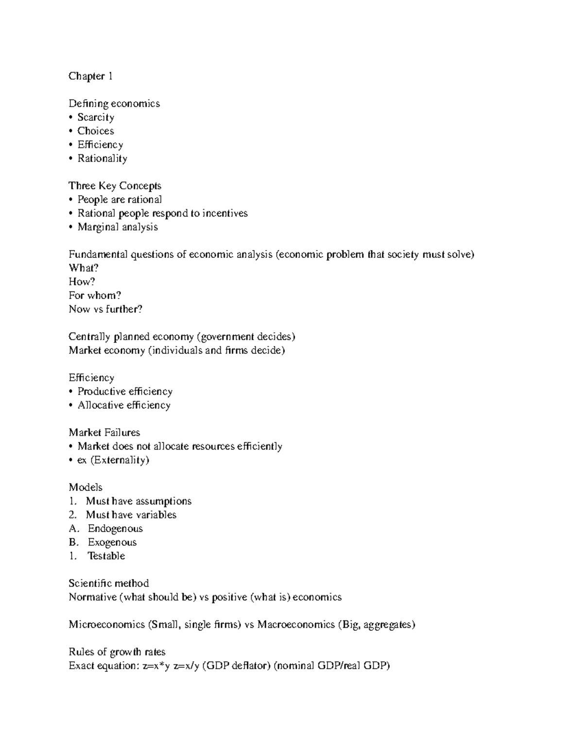 Econ 101 Midterm 1 Study Notes: Key Economic Concepts and Theories ...