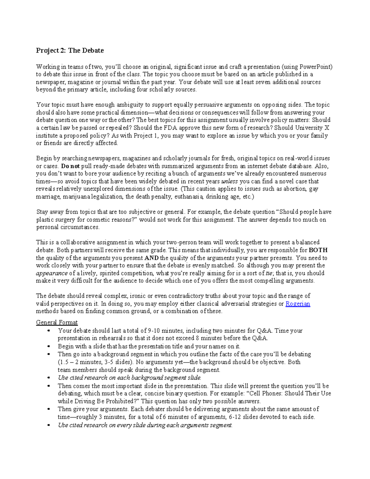 Project 2: Debate Assignment Guidelines for Fall 2025 - Studocu