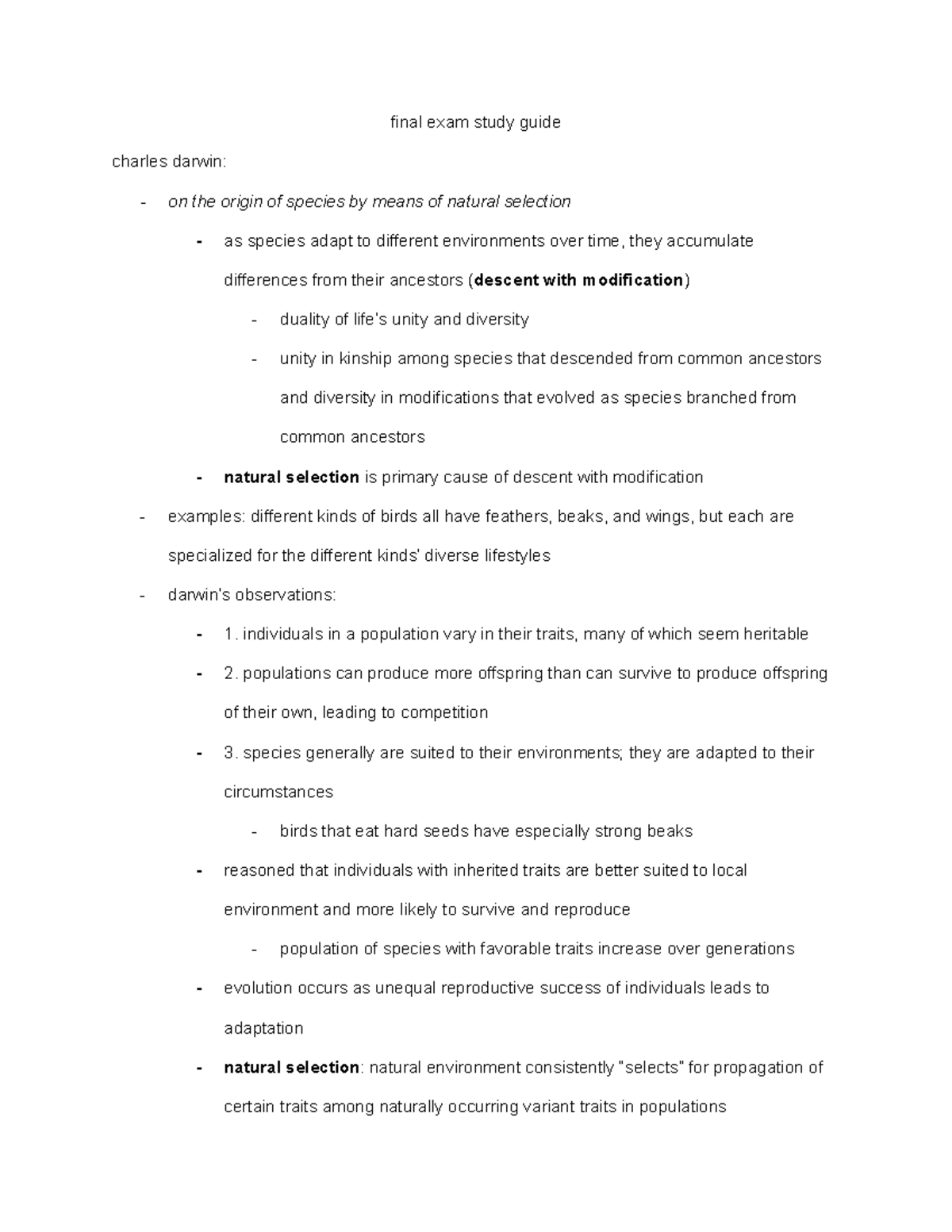 Final Exam Study Guide: Evolution & Theories (BIO 101, Fall 21) - Studocu