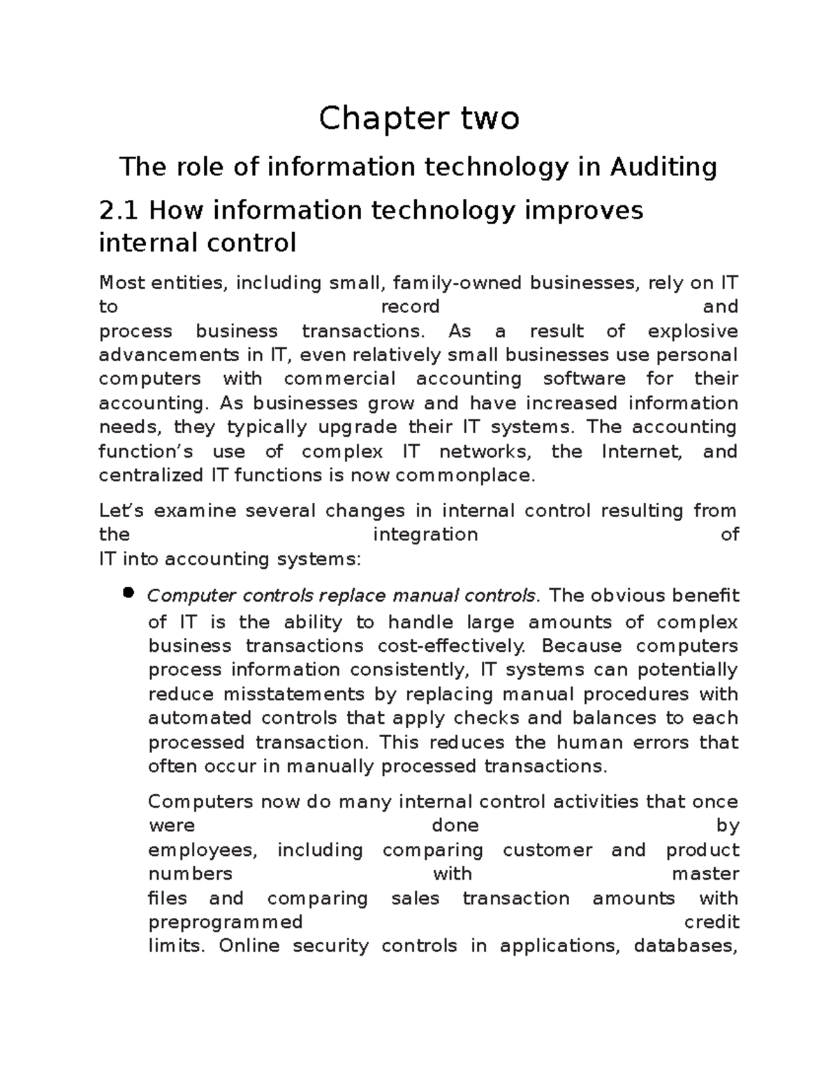 Auditing Principles and Practices II Chapter two HO - Chapter two The ...